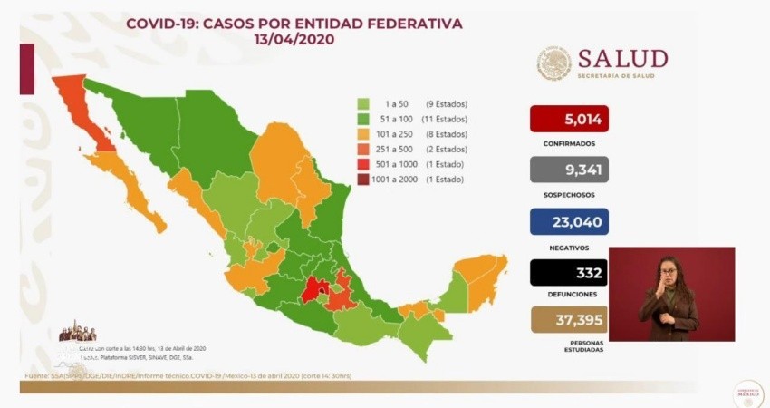 México suma 332 muertes y 5,014 casos confirmados de coronavirus
