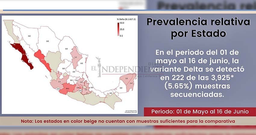 Variante Delta del Covid-19 predomina en la mayoría de los casos de BCS: CoViGenMex