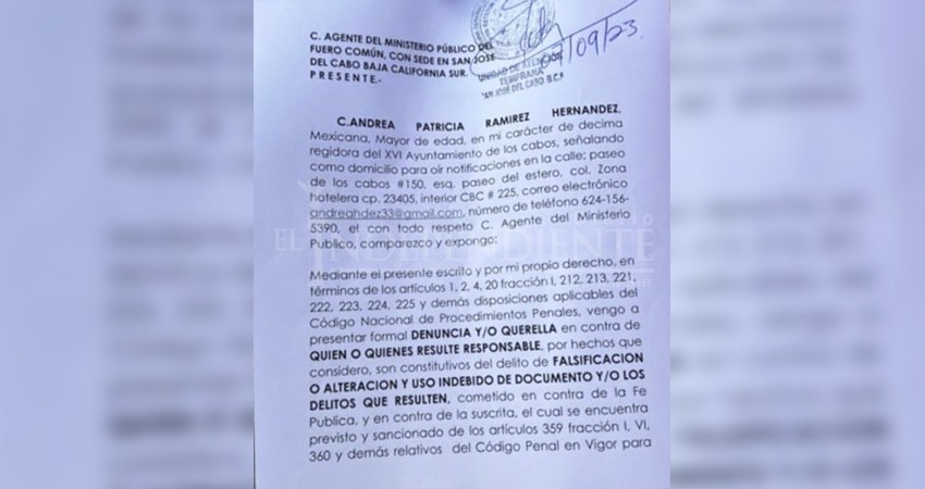 Regidores de Los Cabos presentan denuncian por falsificación de documentos en Ayto Los Cabos