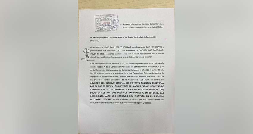 Activistas sudcalifornianos de la comunidad LGBT, interponen recurso ante el TEPJF