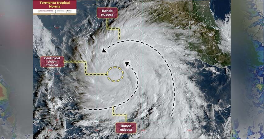 SMN: Mantiene huracán "Norma" su trayectoria a Baja California Sur