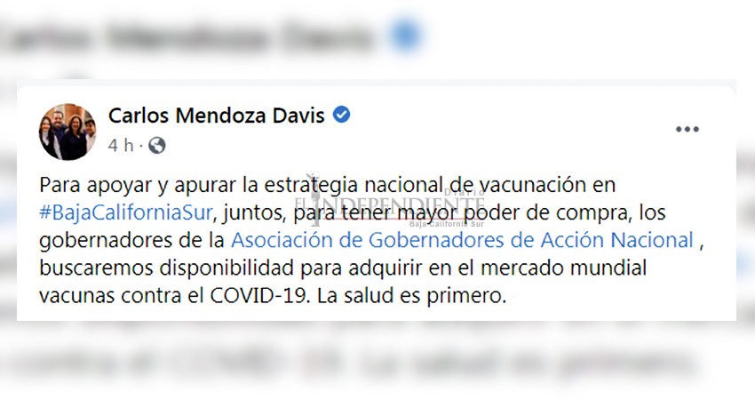 Gobernador BCS buscará adquirir la vacuna contra Covid19 