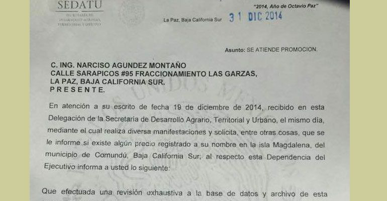 Confirma Sedatu que Isla Magdalena no es propiedad de Narciso Agúndez Confirma Sedatu que Isla Magdalena no es propiedad de Narciso Agúndez