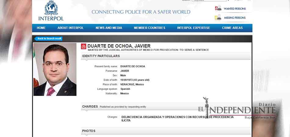Interpol busca a Duarte en 190 países; emite 'ficha roja'