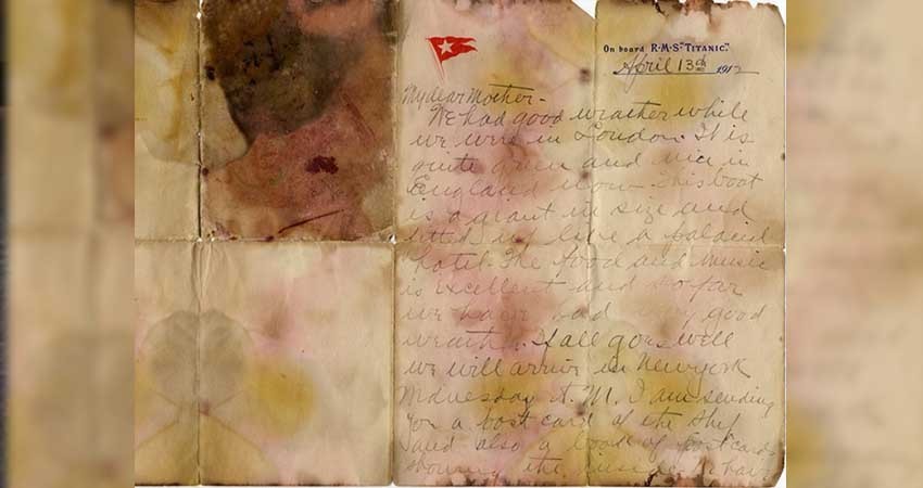Subastan carta escrita antes de que el Titanic se hundiera Subastan carta escrita antes de que el Titanic se hundiera