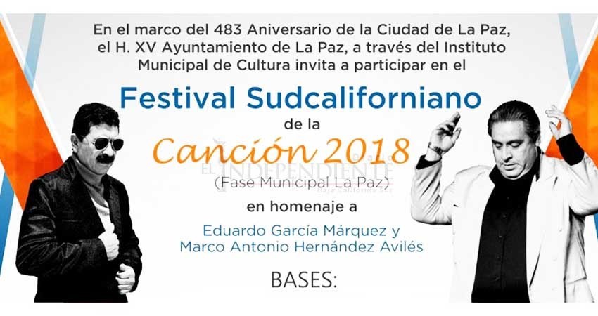 Sigue abierta la convocatoria del Festival Sudcaliforniano de la Canción fase municipal La Paz Sigue abierta la convocatoria del Festival Sudcaliforniano de la Canción fase municipal La Paz