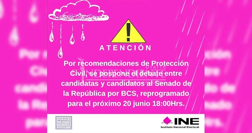 Por paso de Bud, pospone INE debate entre candidatos a senadores Por paso de Bud, pospone INE debate entre candidatos a senadores