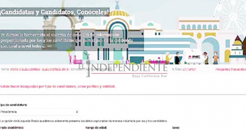 Candidatos omiten perfil y propuestas; el INE abrió página web para conocerlos Candidatos omiten perfil y propuestas; el INE abrió página web para conocerlos