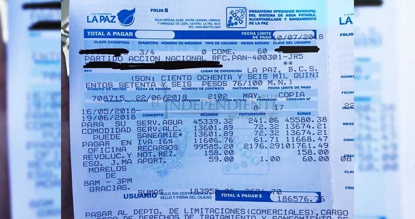 Debe PAN 60 meses de agua potable al SAPA La Paz