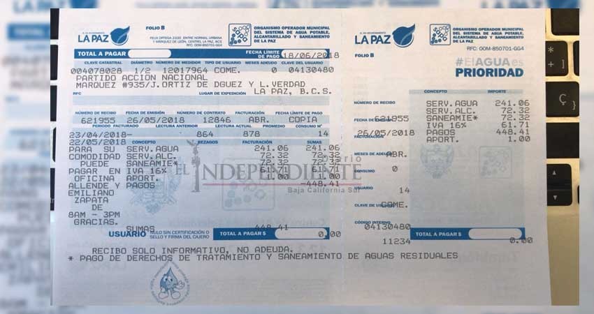 Niega líder del PAN adeudo con SAPA de La Paz Niega líder del PAN adeudo con SAPA de La Paz