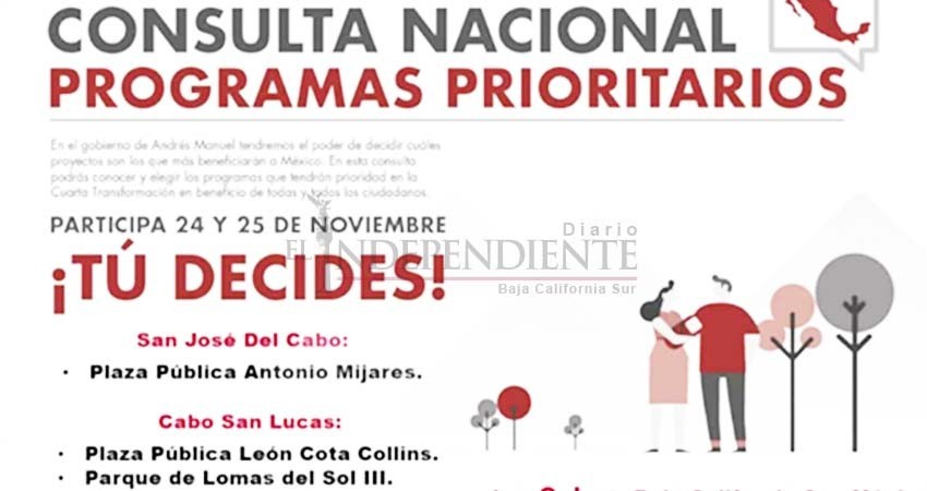Invitan a cabeños a participar en Consulta Nacional Programas Prioritarios, este fin de semana Invitan a cabeños a participar en Consulta Nacional Programas Prioritarios, este fin de semana