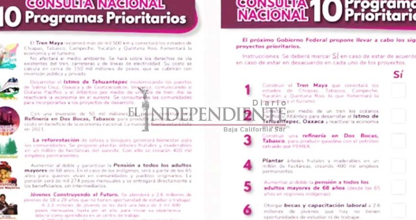 Se llevó a cabo la consulta sobre 10 proyectos del próximo Gobierno Federal Se llevó a cabo la consulta sobre 10 proyectos del próximo Gobierno Federal