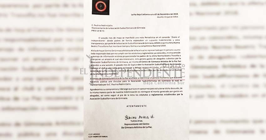 Centro de Gimnasia Artística pide disculpa pública a joven atleta sudcaliforniana Centro de Gimnasia Artística pide disculpa pública a joven atleta sudcaliforniana