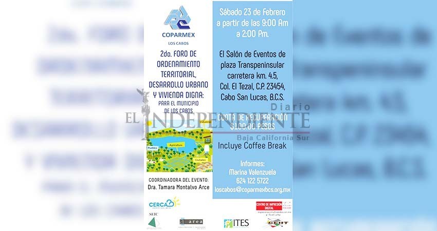 Coparmex llevará a cabo su segundo Foro de Ordenamiento Territorial