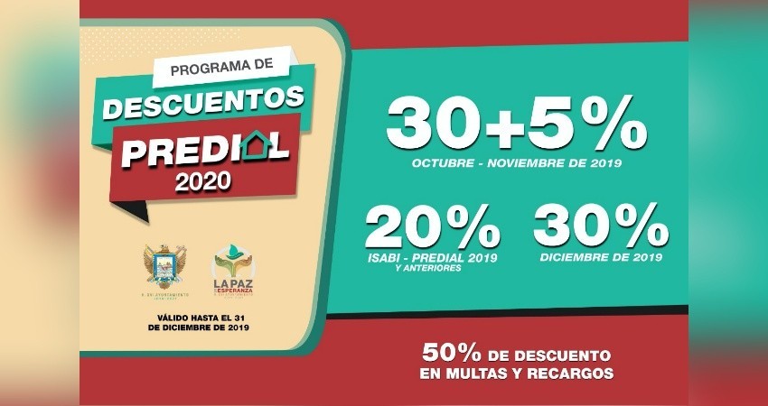 Invitan a los ciudadanos a aprovechar descuentos en Predial e Isabi del Ayto de La Paz Invitan a los ciudadanos a aprovechar descuentos en Predial e Isabi del Ayto de La Paz