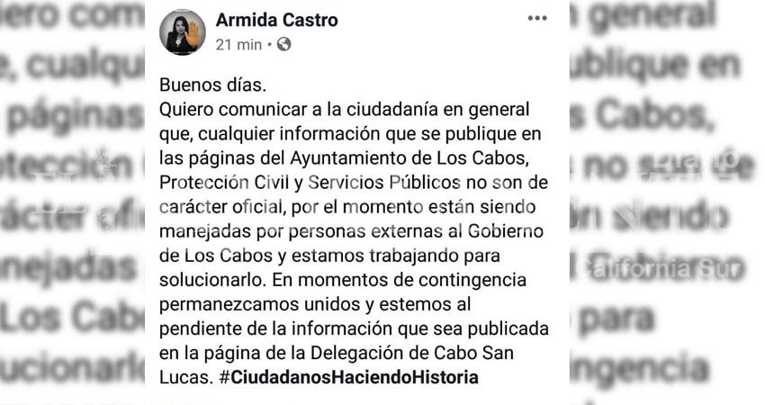 Usurpan redes sociales del Ayuntamiento de Los Cabos Usurpan redes sociales del Ayuntamiento de Los Cabos
