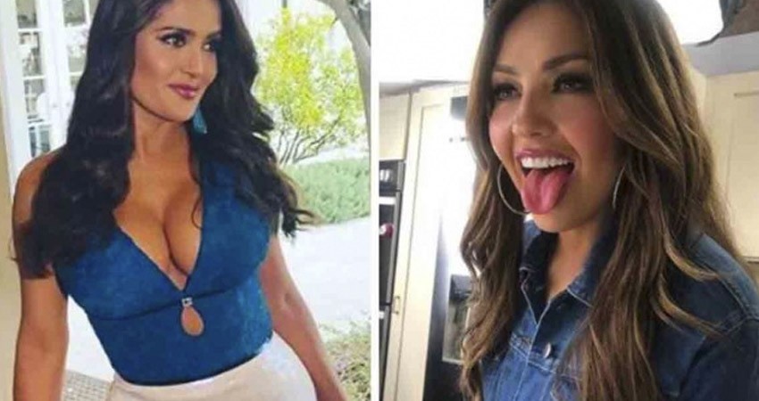 Así se burló Thalía del escote de Salma Hayek en Instagram Así se burló Thalía del escote de Salma Hayek en Instagram