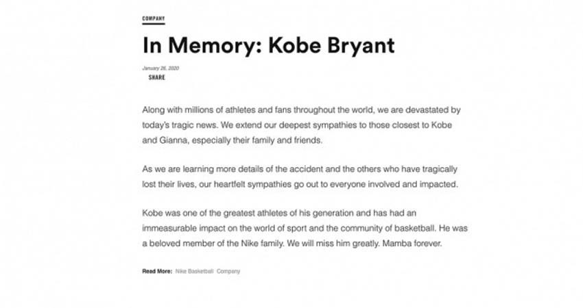 Nike retira mercancía de Kobe Bryant de su tienda en línea Nike retira mercancía de Kobe Bryant de su tienda en línea
