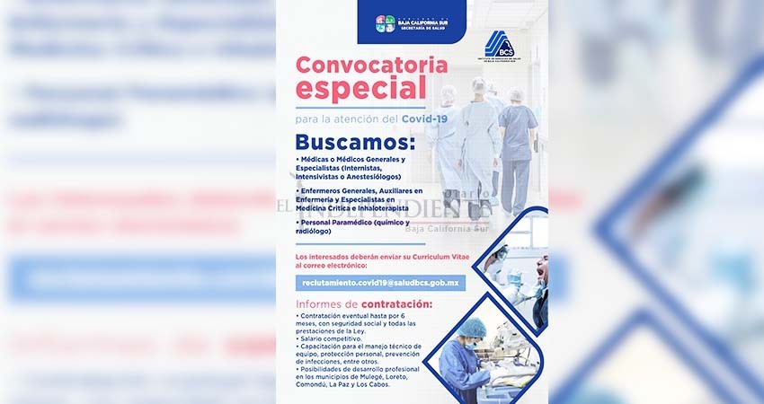 Con una saturación de menos del 20%, SSA contrata personal eventual para área COVID-19 Con una saturación de menos del 20%, SSA contrata personal eventual para área COVID-19