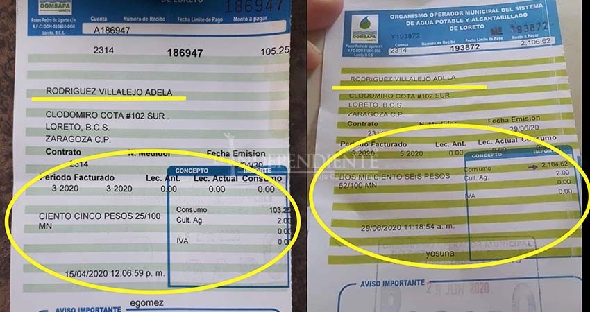 Hasta de 2 mil pesos llegaron los recibos de agua a los loretanos Hasta de 2 mil pesos llegaron los recibos de agua a los loretanos