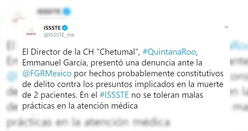 Denuncian ante FGR muerte asistida de 2 pacientes por Covid-19 en QRoo Denuncian ante FGR muerte asistida de 2 pacientes por Covid-19 en QRoo