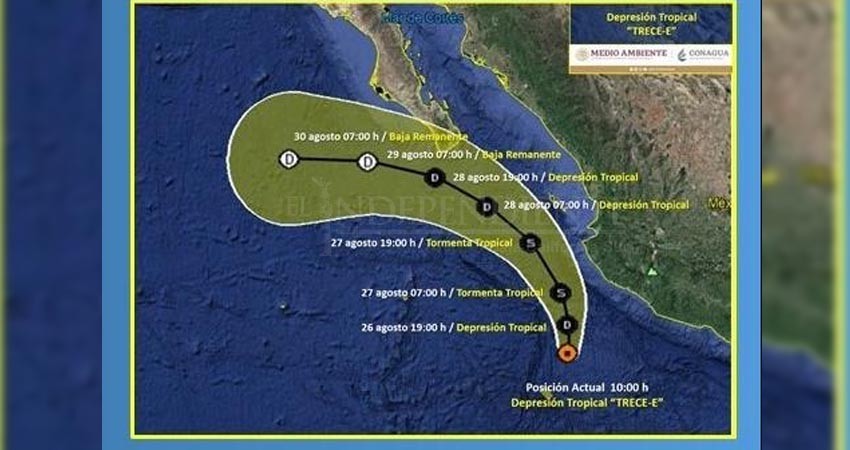 Se forma depresión tropical Trece- E, se ubica a 740 KM de CSL