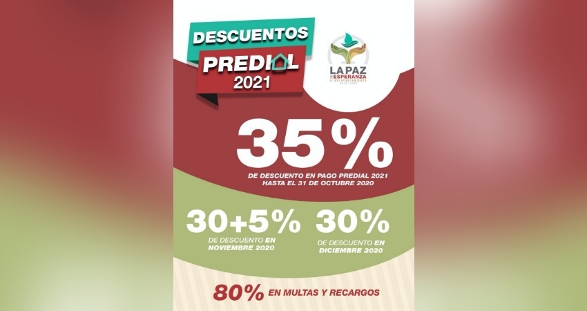 Inician los descuentos de Predial en el Ayto de La Paz 2020 y 2021