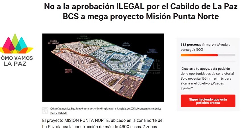 Reúnen firmas contra uso de suelo de Misión Punta Norte Reúnen firmas contra uso de suelo de Misión Punta Norte