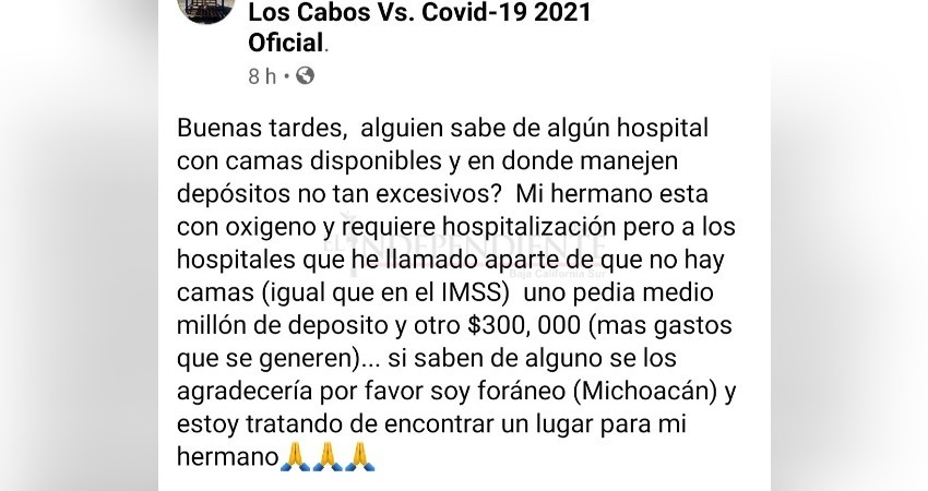 Hasta medio millón de pesos de depósito piden hospitales privados para atender Covid-19 Hasta medio millón de pesos de depósito piden hospitales privados para atender Covid-19