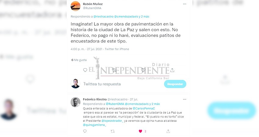 Rubén Muñoz reacciona a su último lugar en bacheo: “no pago encuestas patito” Rubén Muñoz reacciona a su último lugar en bacheo: “no pago encuestas patito”