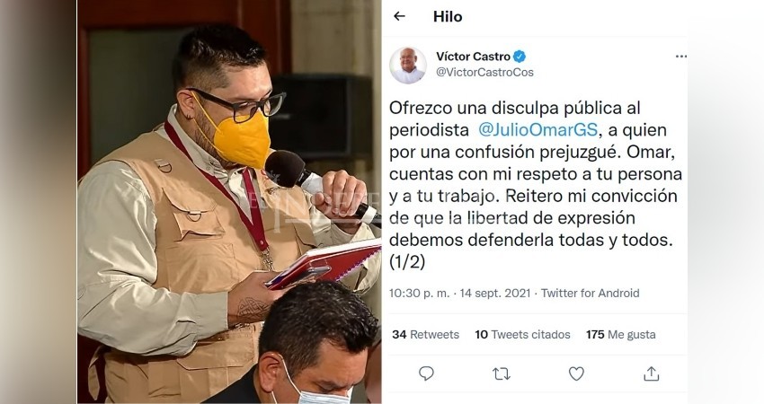 Se disculpa Víctor Castro por llamar “pseudoperiodista” a reportero que lo incomodó Se disculpa Víctor Castro por llamar “pseudoperiodista” a reportero que lo incomodó