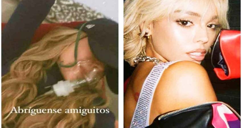 Danna Paola comparte foto con mascarilla de oxígeno y preocupa a fans