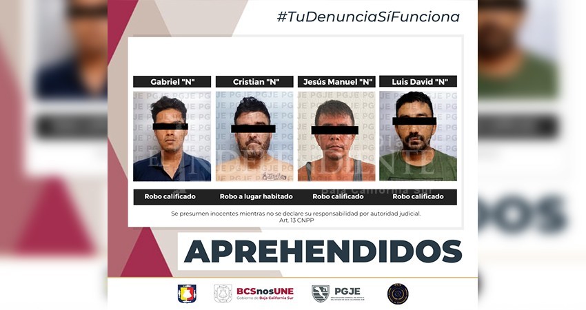 Detiene PGJE a probables responsables de robo en La Paz y Los Cabos Detiene PGJE a probables responsables de robo en La Paz y Los Cabos