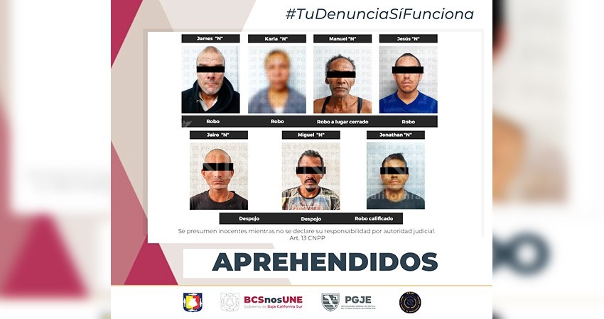 Fueron aprehendidas 7 personas en municipios de La Paz, Los Cabos y Mulegé Fueron aprehendidas 7 personas en municipios de La Paz, Los Cabos y Mulegé