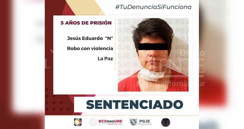 Sentencian a 5 años de prisión a Eduardo “N” por el delito de robo con violencia a negocio Sentencian a 5 años de prisión a Eduardo “N” por el delito de robo con violencia a negocio