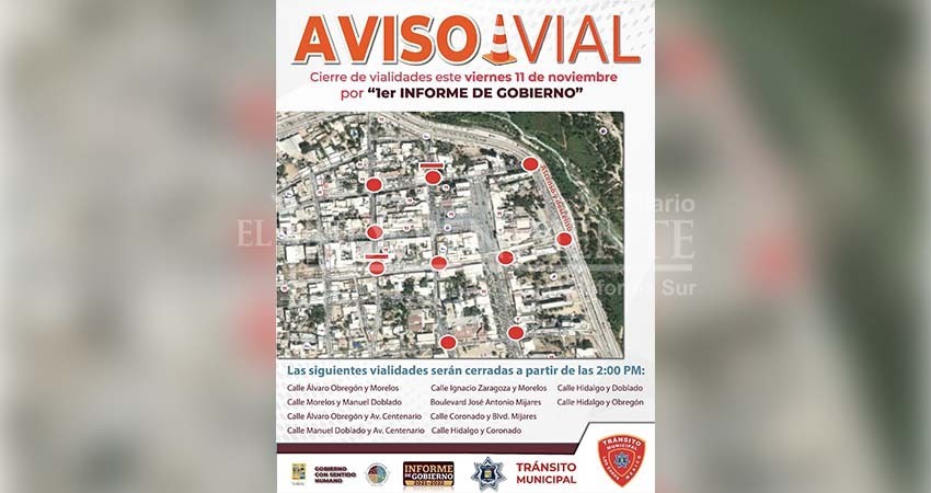 Anuncia Gobierno de Los Cabos el cierre de vialidades por el 1er Informe de Gobierno