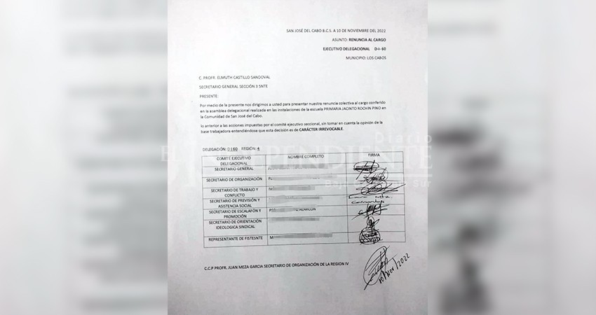Renuncian delegados del SNTE en Los Cabos
