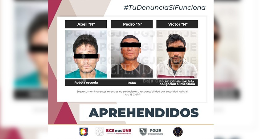 Fueron aprehendidas tres personas en Loreto y La Paz Fueron aprehendidas tres personas en Loreto y La Paz
