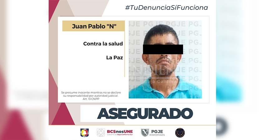 Con más de mil dosis de asegura PGJE a un hombre en La Paz Con más de mil dosis de asegura PGJE a un hombre en La Paz
