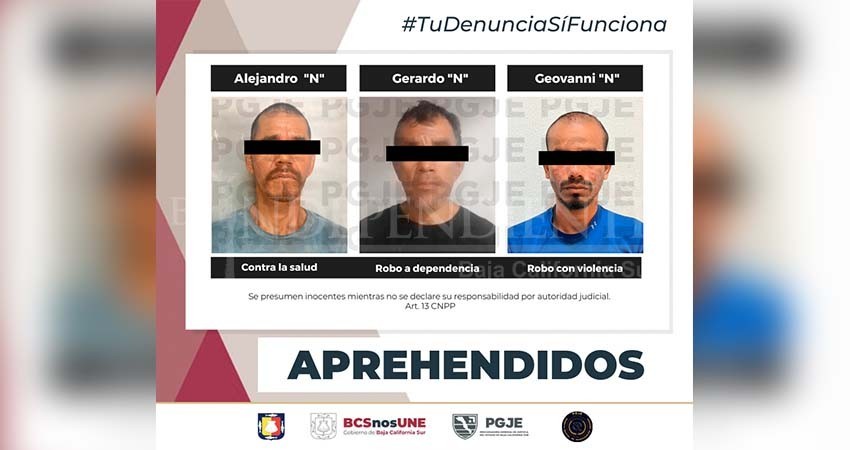 Son aprehendidas tres personas en La Paz y Los Cabos por diversos delitos Son aprehendidas tres personas en La Paz y Los Cabos por diversos delitos