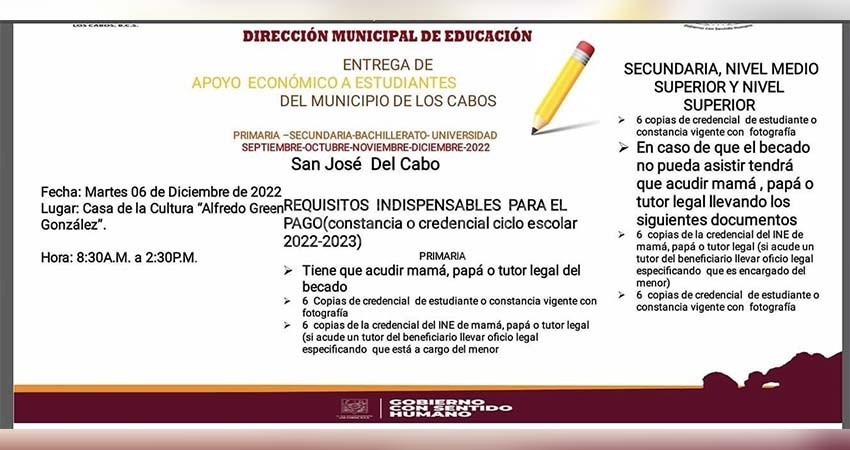 Este 06 de diciembre pagarán en SJC las becas educativas de septiembre-octubre y noviembre-diciembre