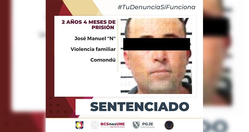 Sentencian a más de 2 años de prisión contra culpable de violencia familiar