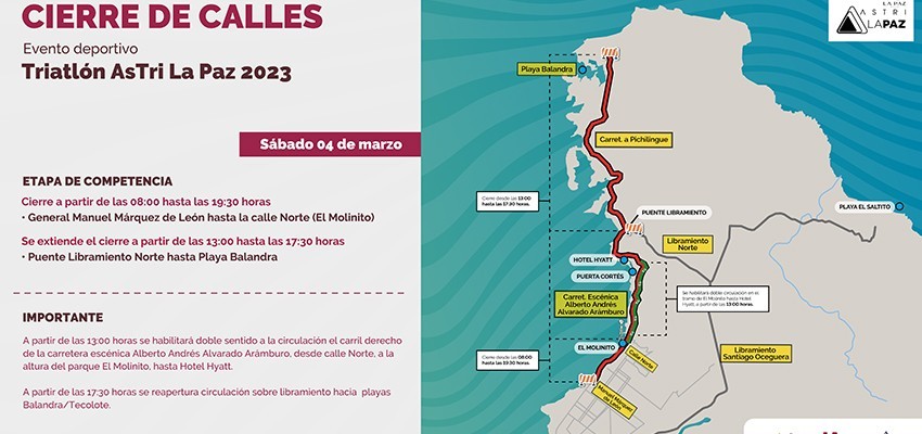 Habrá cierre de vialidades por “Triatlón “AsTri La Paz