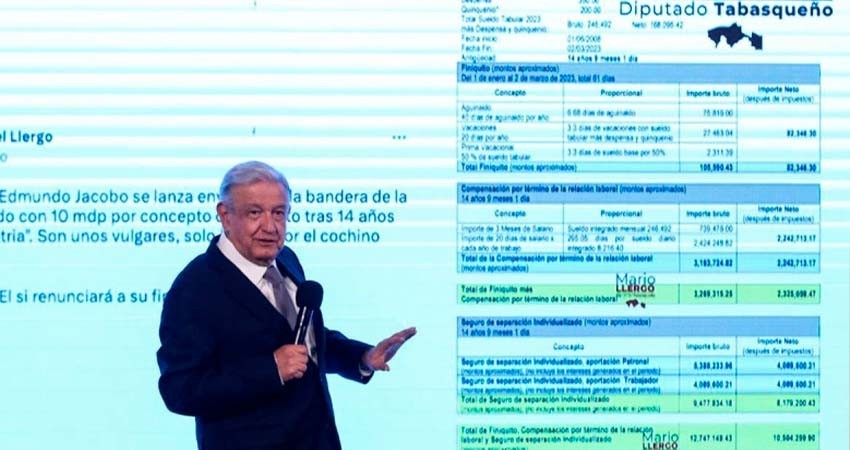 Acusa López Obrador a Edmundo Jacobo de llevarse más 10 mdp de finiquito