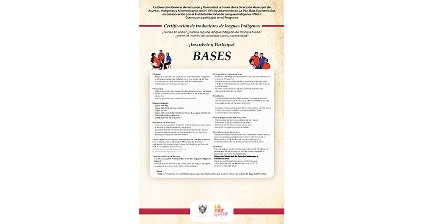 Invitan a participar en el Programa Certificación de Traductores en Lenguas Indígenas en La Paz