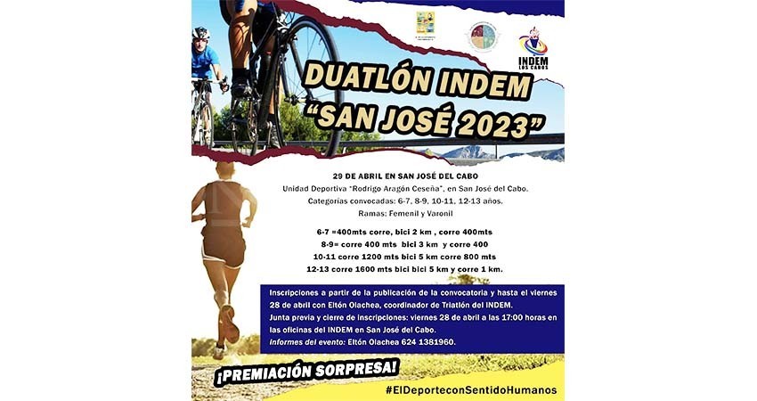 INDEM Los Cabos invita a la niñez y juventud a participar en el “Duatlón INDEM San José 2023”