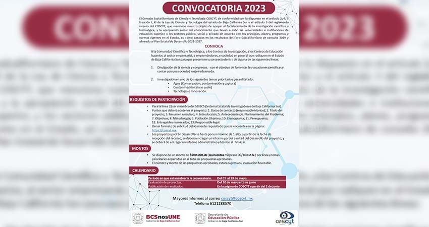 Abre COSCyT convocatoria 2023 para fortalecer investigación científica y tecnológica