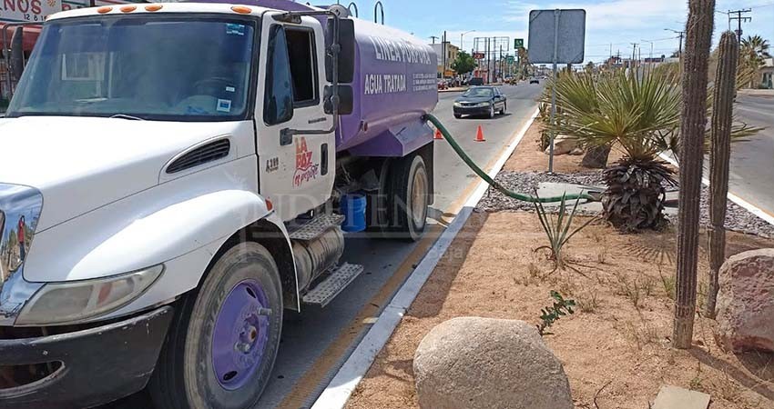 Continua Servicios Públicos de La Paz el riego de bulevares con agua tratada