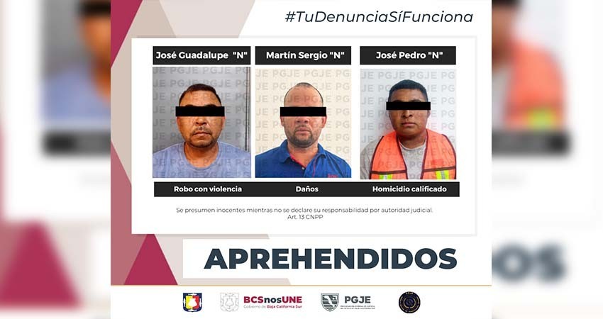 Fueron detenidas tres personas en La Paz y Los Cabos por diversos delitos