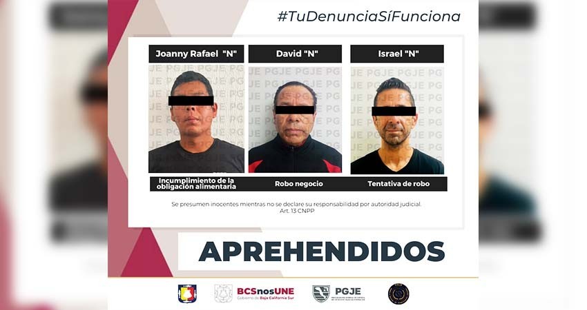 Fueron aprehendidas tres personas por diversos delitos